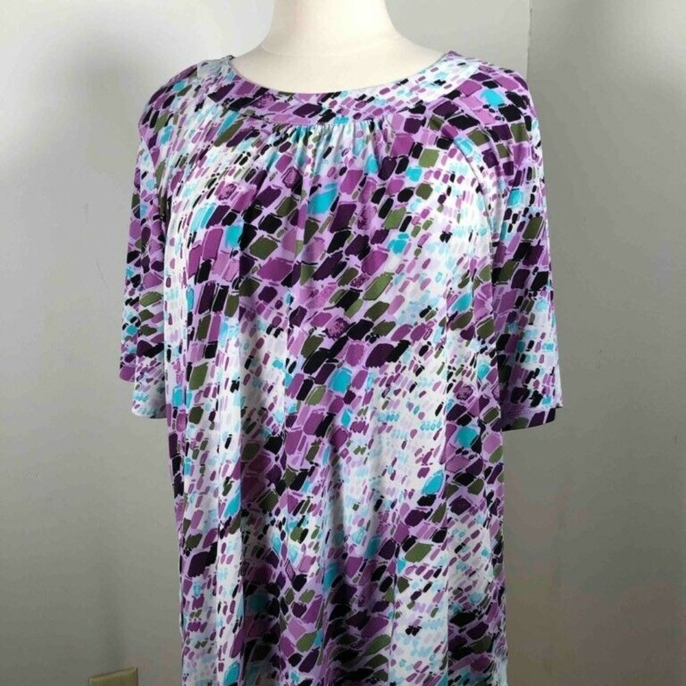 Tanjay Womens Blouse Blue Purple White Geometric 3
